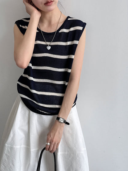 【cimuss1019】法式韓系夏天質感條紋圓領針織背心260806