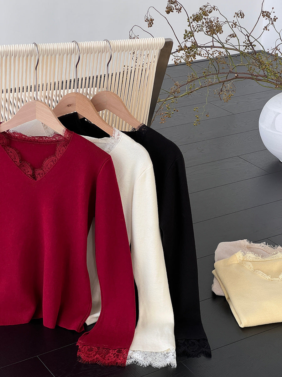 【cimz8833】實拍精緻蕾絲長袖針織衫251120