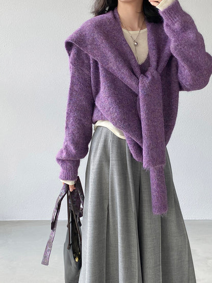 【cim8802】實拍纯色溫柔針織毛衣+針織披肩(羊毛8）251114