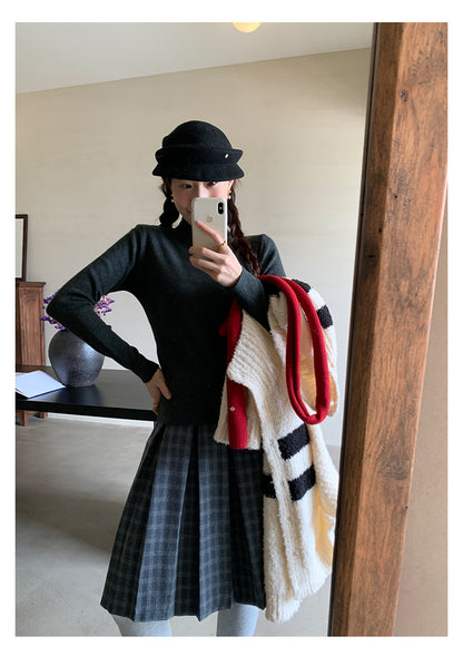 【H5502】實拍學院復古磨毛格子百褶A字裙251118