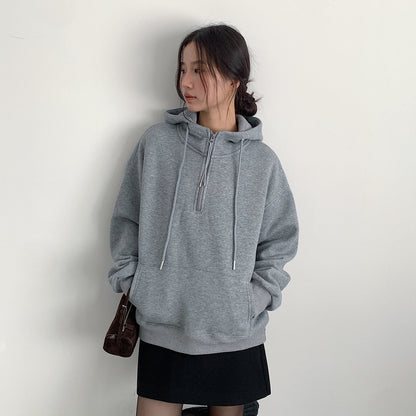 【LD11064】實拍慵懶灰色加絨加厚連帽寬鬆衞衣251209