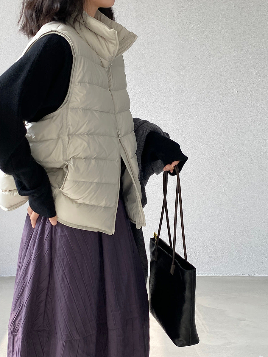 【cimz6377】實拍立領排骨雙頭拉鏈羽絨背心(90白鴨絨)251120