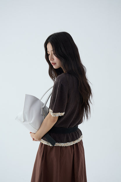 【L3154】實拍高級感小香短袖針織衫250827