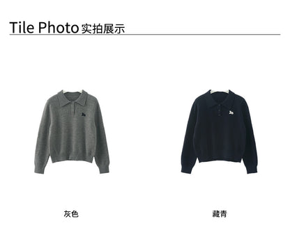 【H564】實拍貓咪刺繡Polo針織衫251021