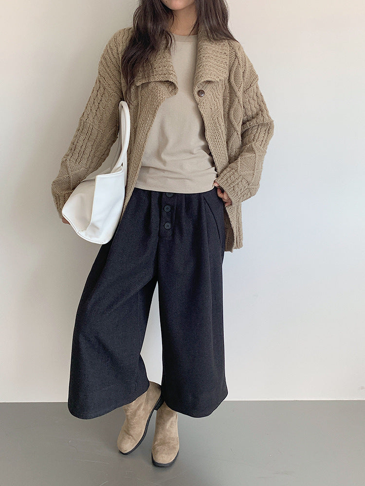 【LD3297】實拍復古立體厚實絞花大翻領毛衣外套251103