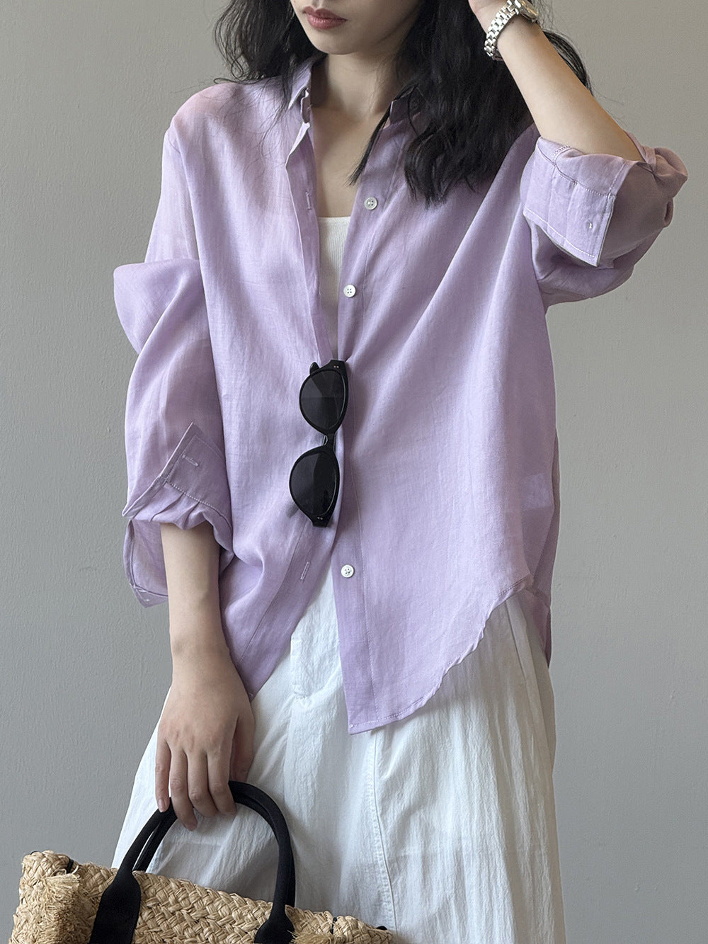 【Y82525】實拍天丝苎麻氣質涼爽防曬襯衫250619