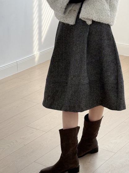 【Y8076】實拍氣質羊毛30%毛呢微花苞傘裙251201