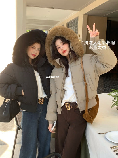 【L1232】實拍檸檬秋冬氣質大毛領保暖鋪棉外套251208