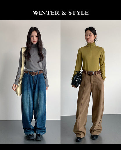 【LD11020】實拍S~XL加絨加厚復古水洗做舊彎刀闊腿牛仔褲251110