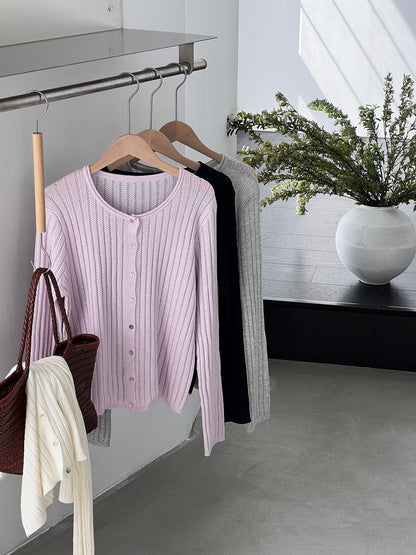 【cimzW6005】早春韓系溫柔☁️捲邊領鏤空薄款羊毛針織小外套/罩衫260319