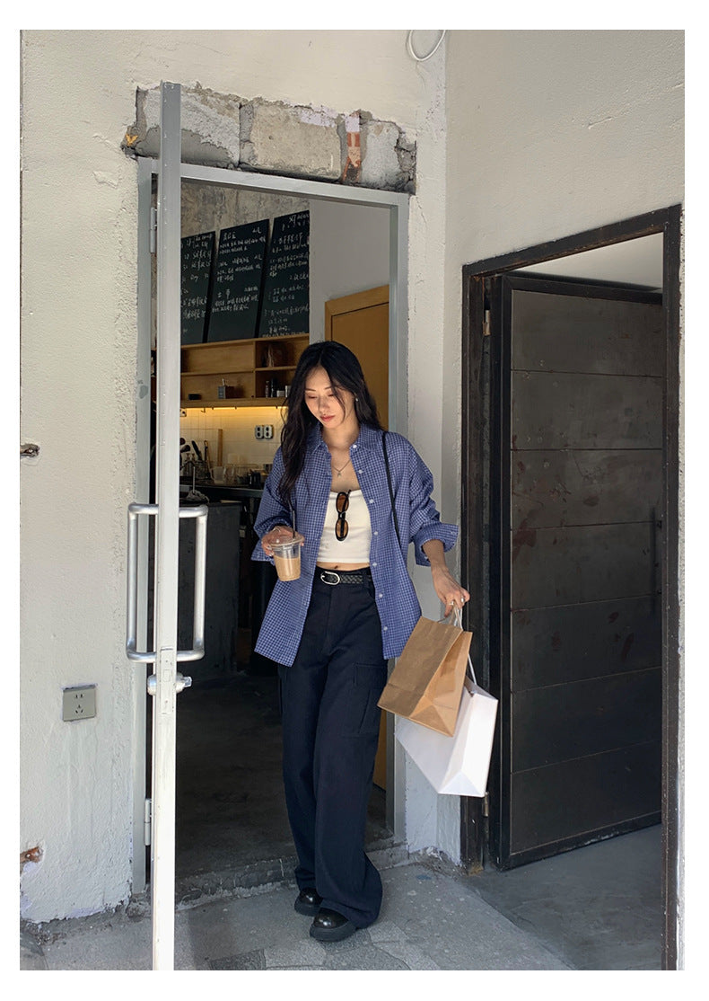 【H5392】實拍美式復古深藍直筒工裝褲250902