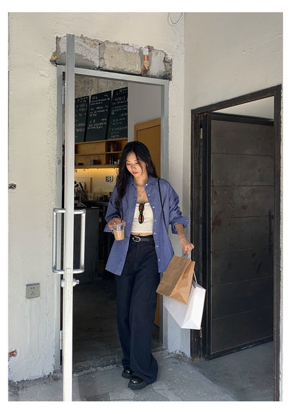 【H5392】實拍美式復古深藍直筒工裝褲250902