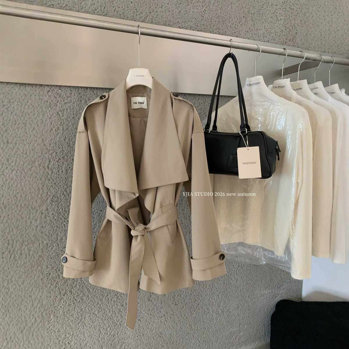 【L9296】復古簡約・翻領風衣外套附腰帶261013