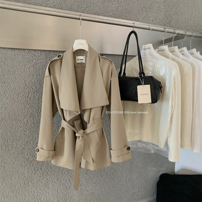 【L9296】復古簡約・翻領風衣外套附腰帶261013