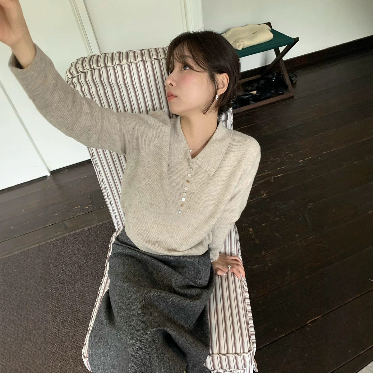 【LS01583】IMISS復古輕質感・羊毛絨翻領修身長袖針織衫260921