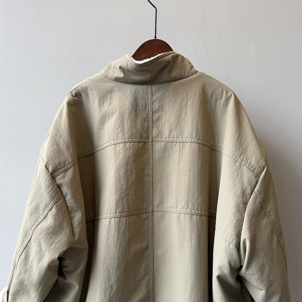 【Y82650】實拍立領帥氣內裡羊羔毛工裝外套251016