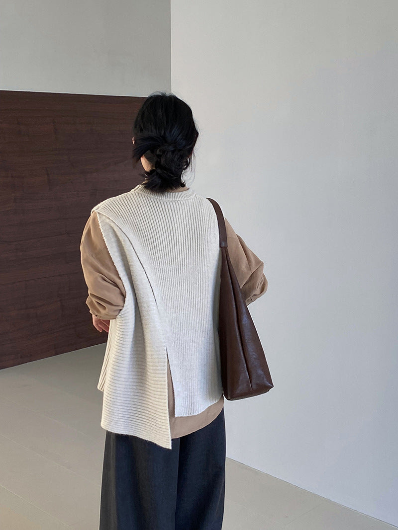 【cim8979】實拍秋冬設計師款不規則寬鬆針織馬甲251030