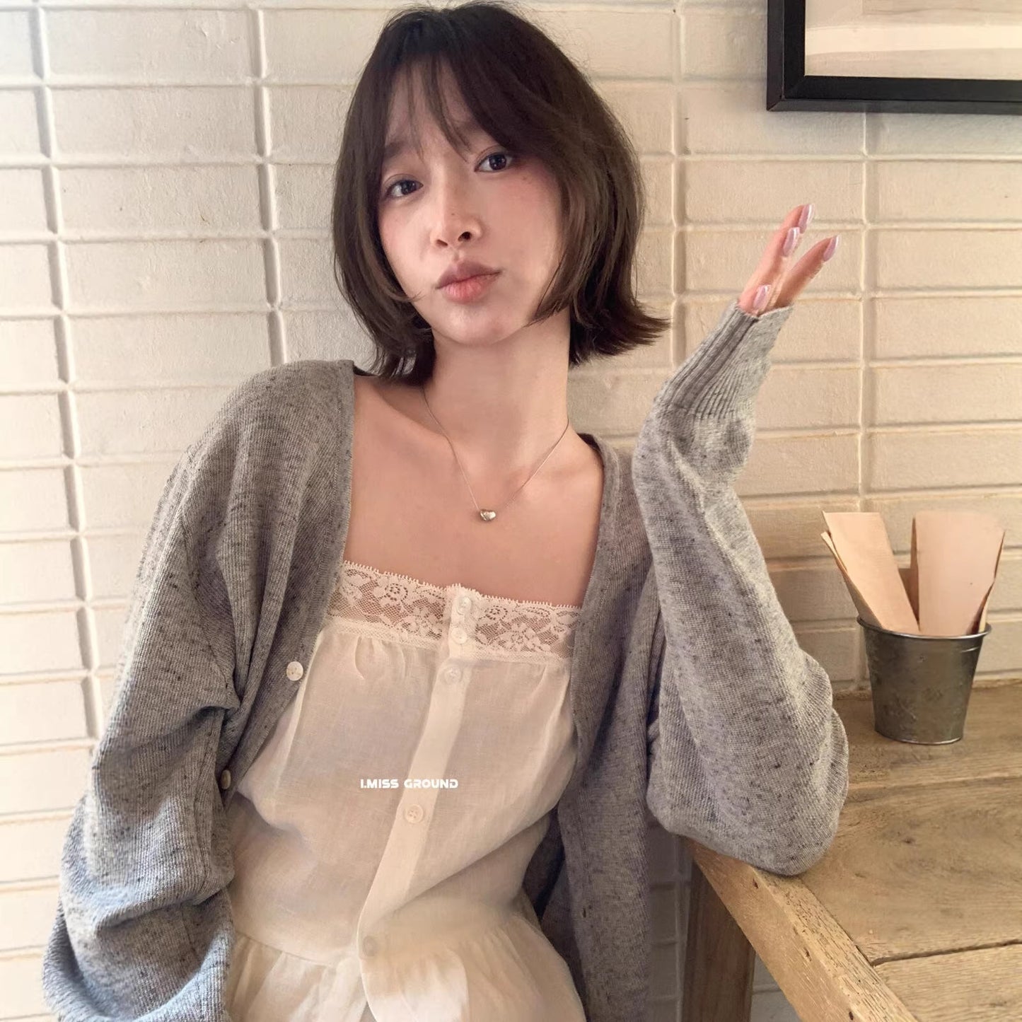 【LR01315】實拍imiss春季必備！修身顯瘦V領長袖針織罩衫260305