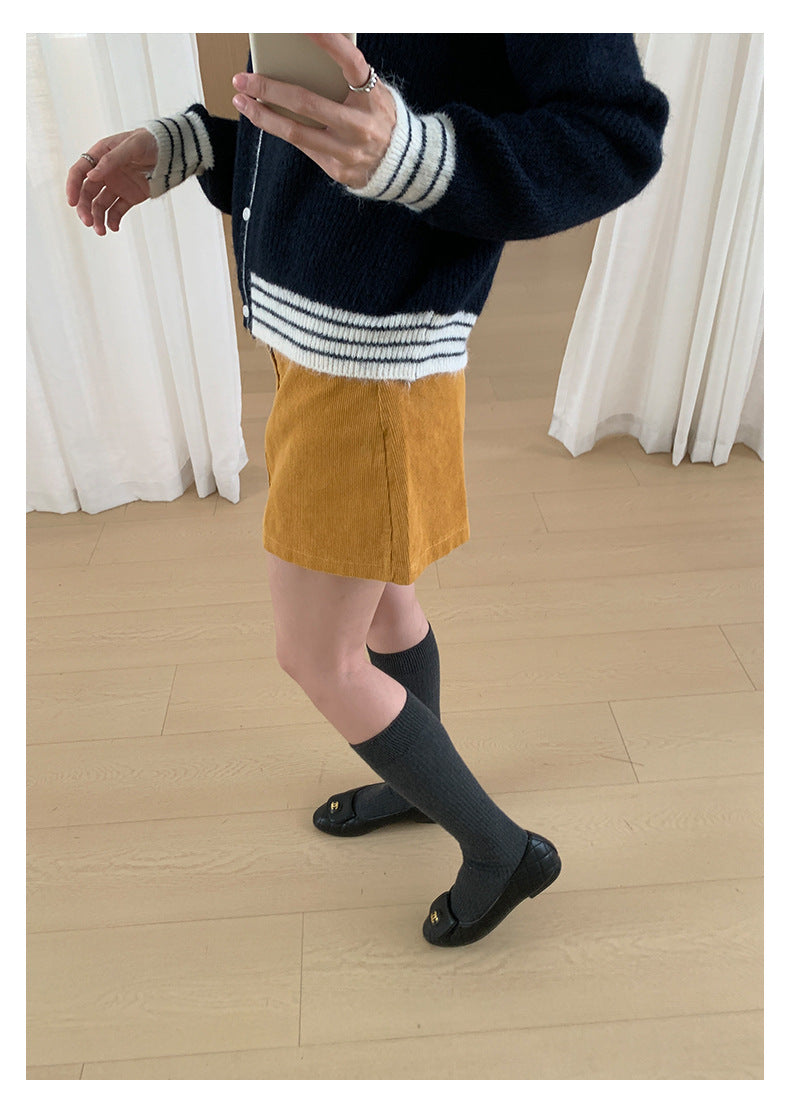 【H562】實拍秋冬S~XL必備復古高腰燈芯絨A字裙251021