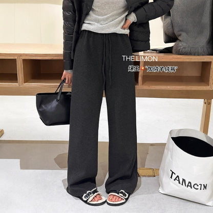 【L7039】實拍檸檬加厚加絨羊絨寬鬆顯瘦高腰直筒褲251117