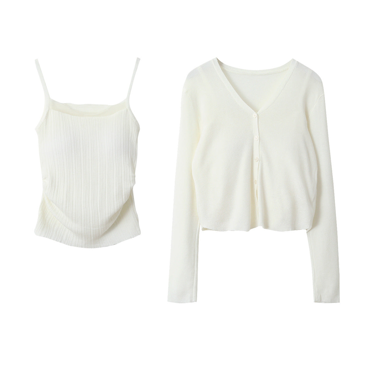 【LD11153】實拍仙氣顯瘦！輕薄透氣短版針織罩衫+小背心（含胸墊）套裝260309