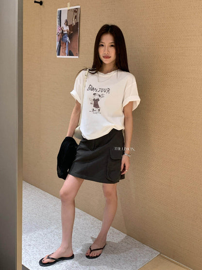【L10378】陽光元氣女孩☀️韓系休閒字母小狗印花寬鬆顯瘦圓領短袖T恤260518