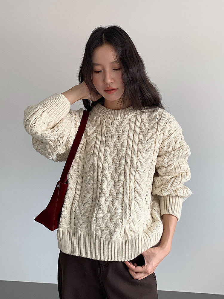 【LD11003】實拍冬季加厚麻花長袖圓領毛衣251110