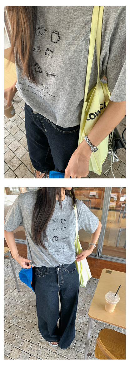 【H5201】實拍韓系刺繡＋印花棉質寬鬆短袖T恤250422