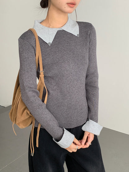 【LD11026】實拍絕美法式針織坑條假2件針織衫251124