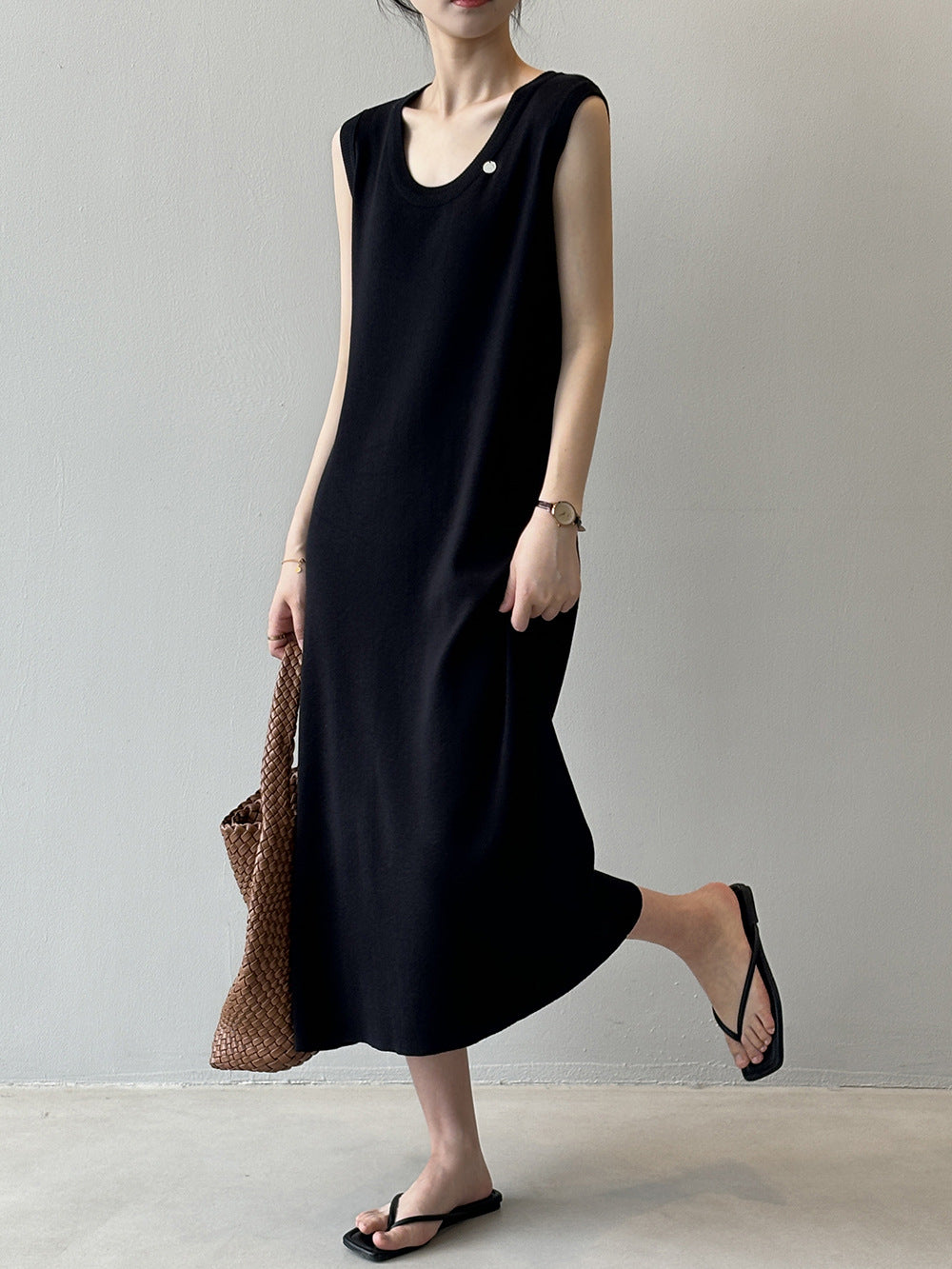 【YP535】實拍夏季法式無袖條紋背心連衣裙240410