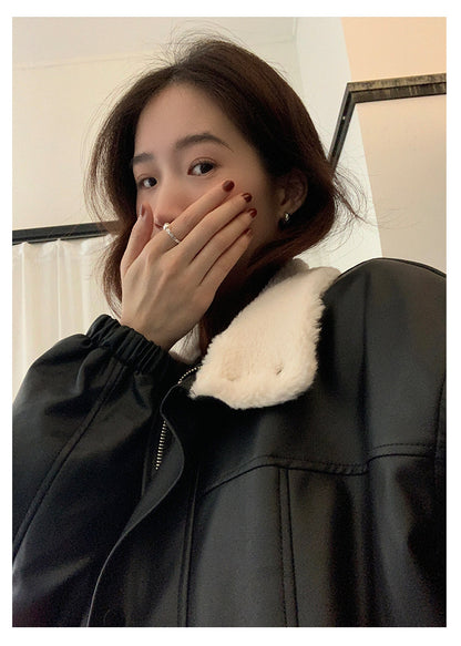 【H5485】實拍高級感毛領PU皮衣夾棉加厚外套251109