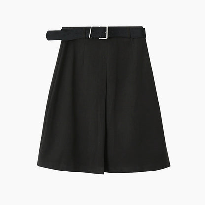 【LD3300】實拍S~XL韓版高腰顯瘦毛呢A字裙＋腰帶251103