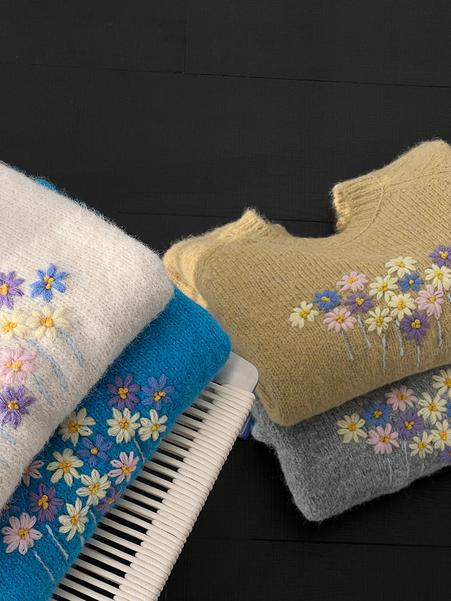 【cimz1394】實拍清新手工立體刺繡小花羊毛針織毛衣（羊毛8%)251128