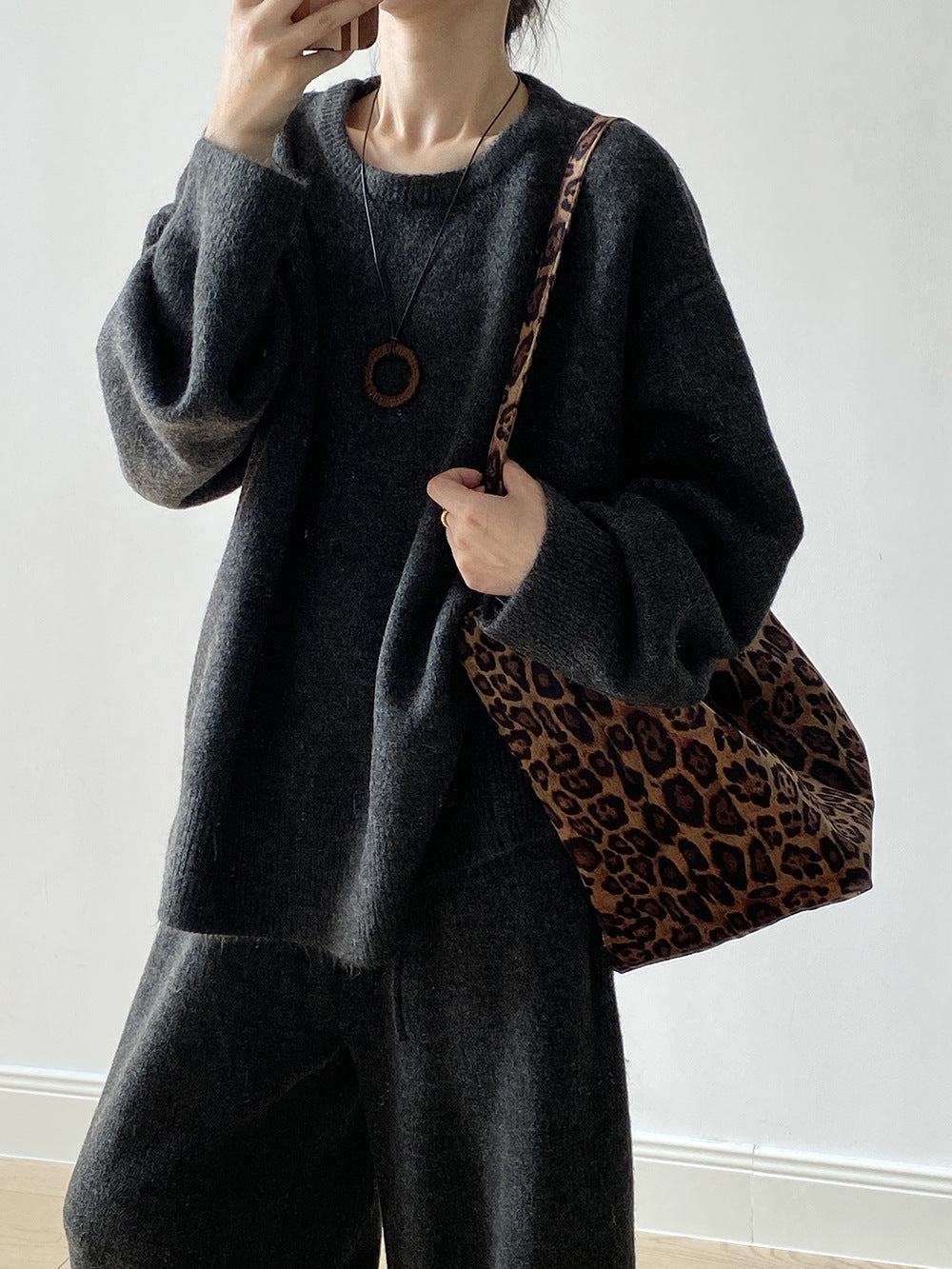 【YP1015】 實拍寬鬆針織毛衣＋休閒針織長褲 套裝251023