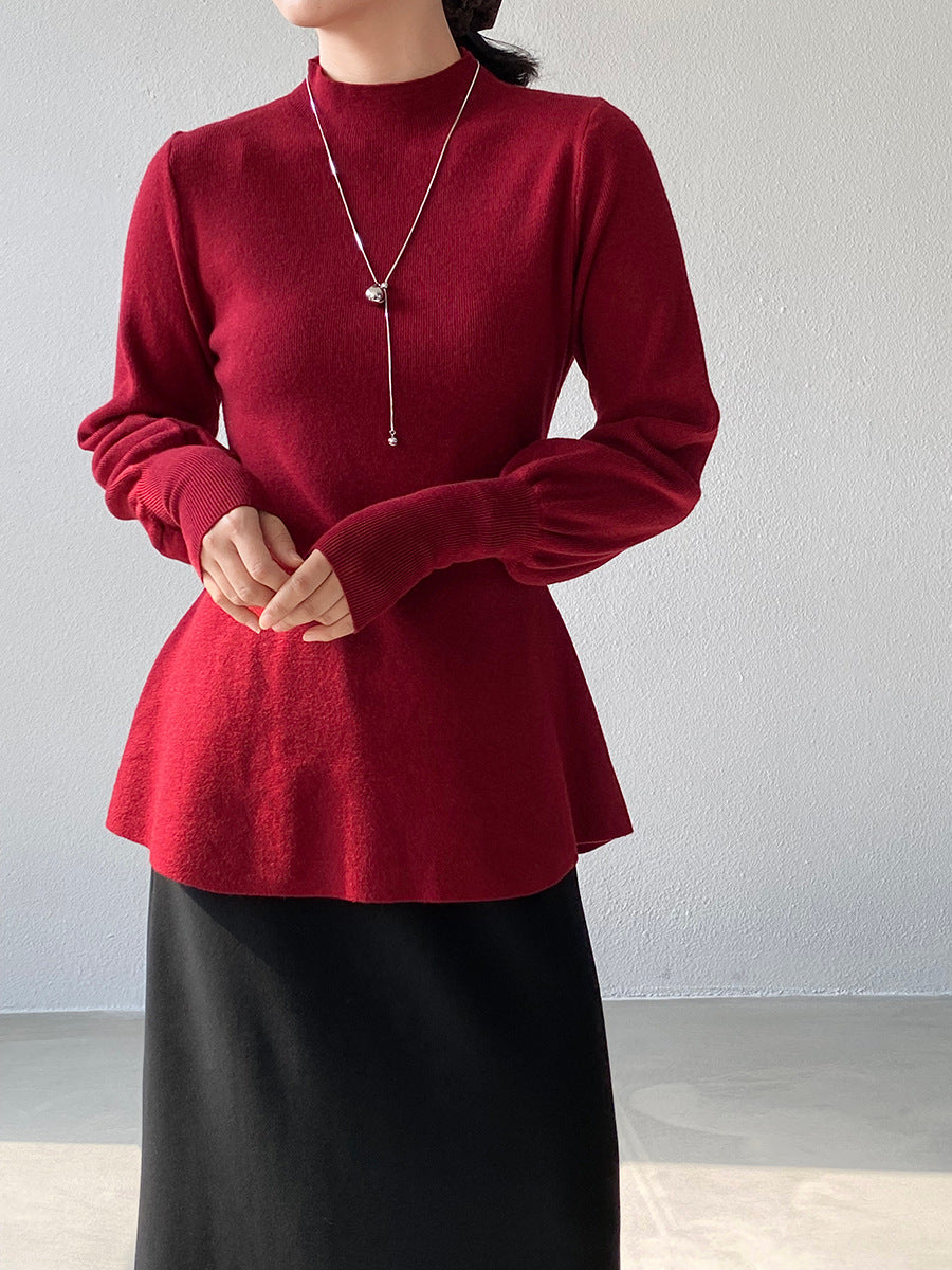 【cimz6652】實拍氣質半高領/V領燈籠袖極簡氣質針織衫251128