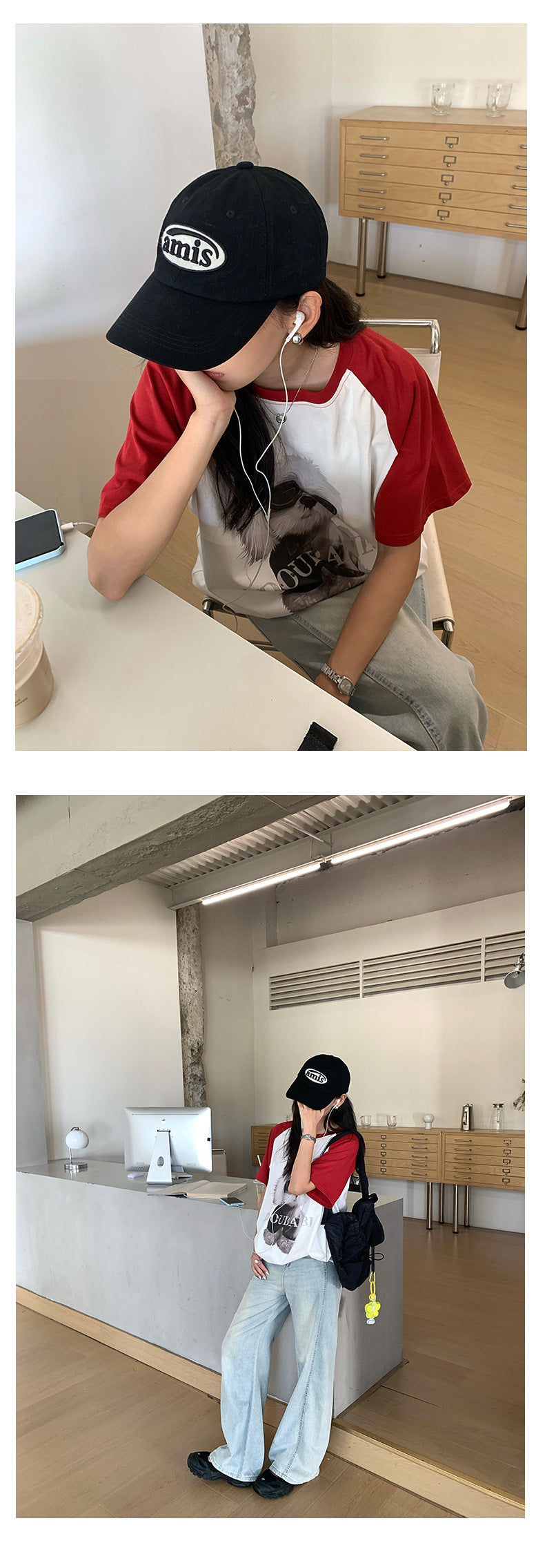 【H5365】實拍夏天韓版墨鏡小狗寬鬆長版棉質T恤250708
