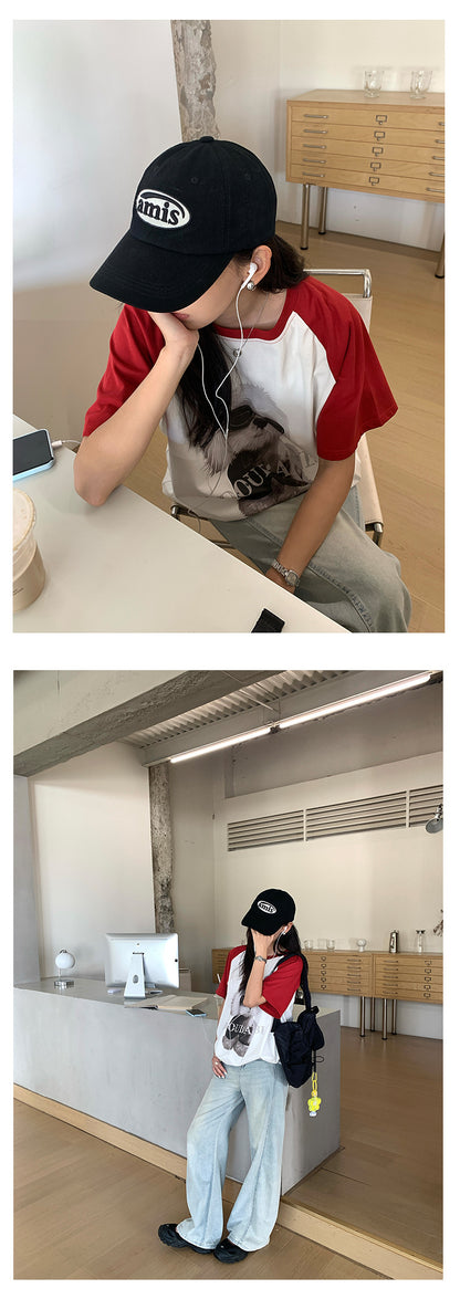 【H5365】實拍夏天韓版墨鏡小狗寬鬆長版棉質T恤250708