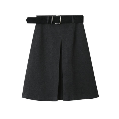 【LD3300】實拍S~XL韓版高腰顯瘦毛呢A字裙＋腰帶251103