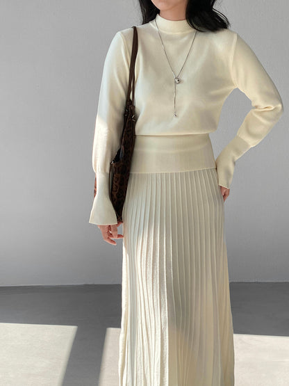 【cimz3012】實拍韓系氣質半高領喇叭袖收腰針織衫251201