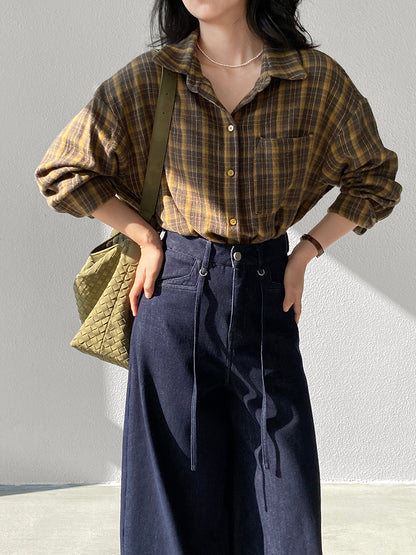 【cimz1753】實拍磨毛加厚復古格紋襯衫 251120