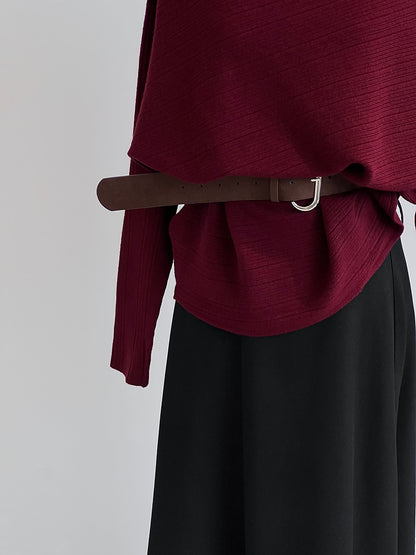 【cim9033】實拍韓系高級感長袖斜肩針織衫＋腰帶251030