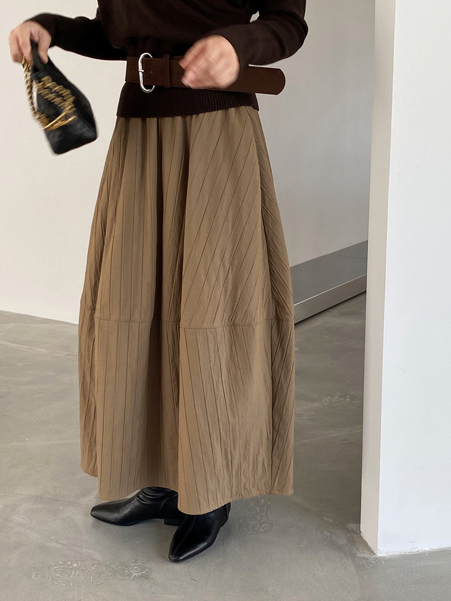 【cim1708】實拍秋冬法式寂靜高腰加厚微花苞A字裙251030