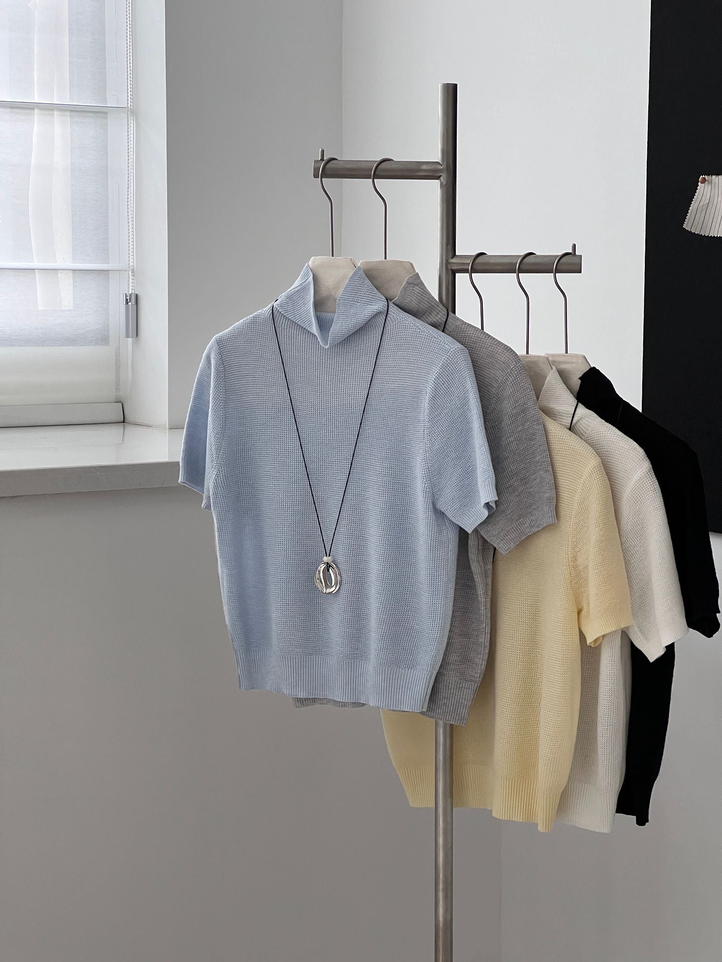 【cimz0663】實拍四季隨意搭☁️韓系半高領顯瘦短袖針織T恤/上衣260409