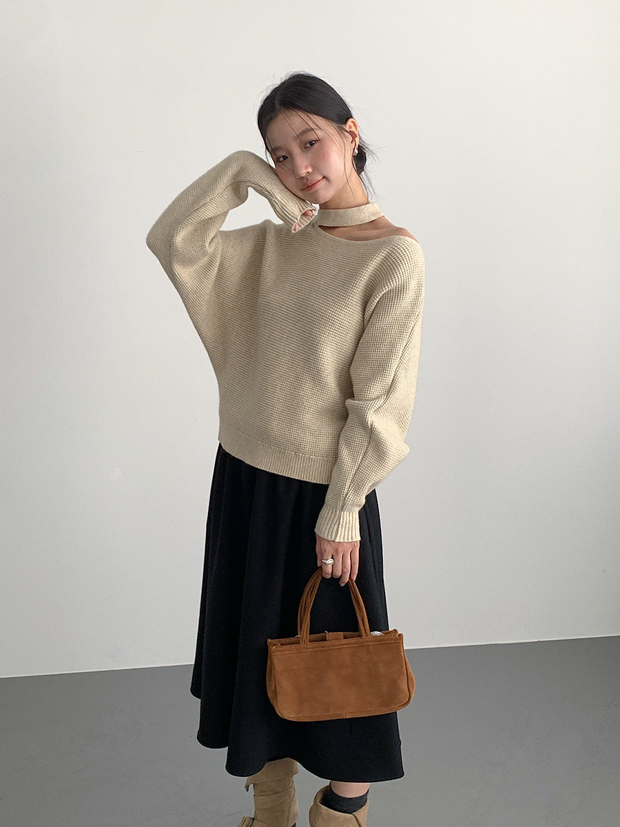 【LD11029】實拍韓系掛脖鏤空露肩針織毛衣251124