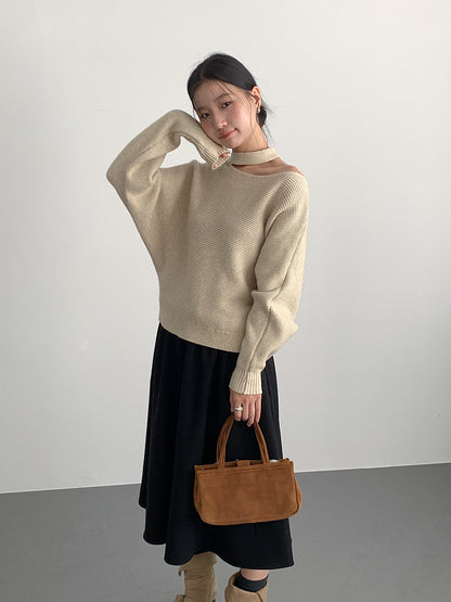 【LD11029】實拍韓系掛脖鏤空露肩針織毛衣251124