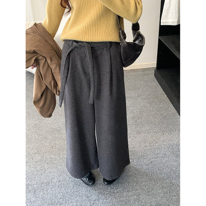 【H5491】實拍秋冬毛呢鬆緊腰加厚闊腿休閒褲251109