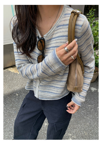 【H5403】實拍韓系復古超可愛條紋針織開衫250902