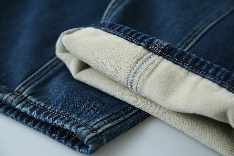 【LD11020】實拍S~XL加絨加厚復古水洗做舊彎刀闊腿牛仔褲251110