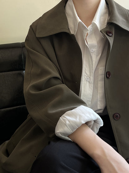 【Y80861】實拍韓國質感休閒中長款風衣外套YY25早春