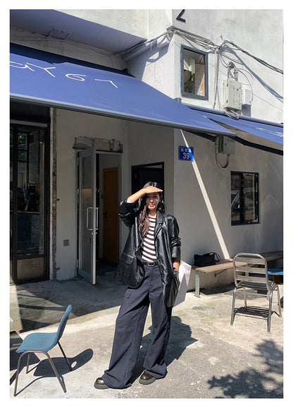 【H5398】實拍韓系高級感黑色皮衣西裝外套250902